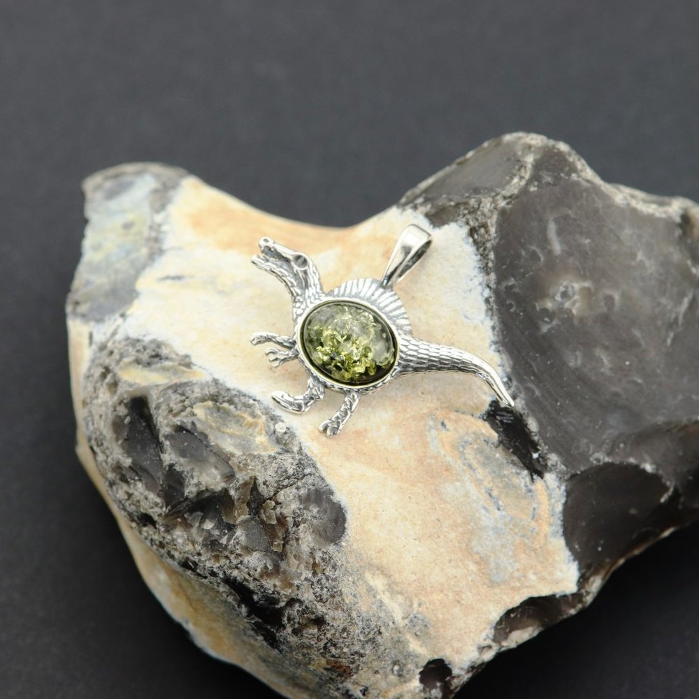 Sterling silver pendant with natural Baltic amber, dinosaur amber pendant - Picture 7 of 8